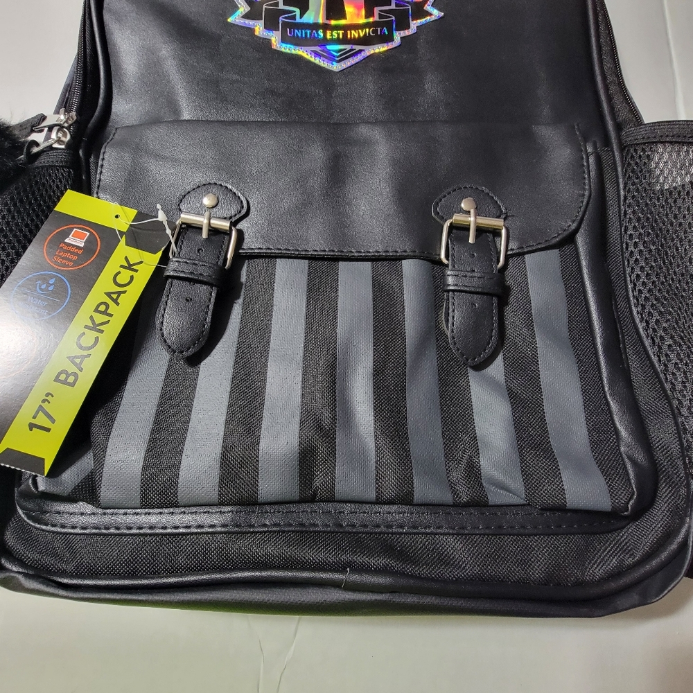 Black Backpack with Striped Design - Picture 3 of 9